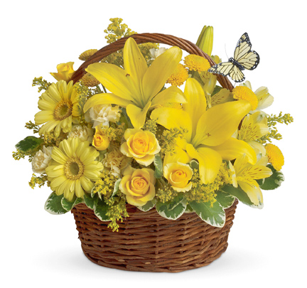 Yellow Floral Arrangement in a Basket